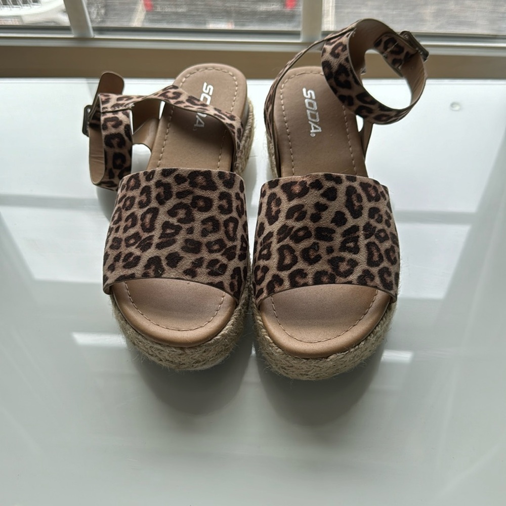 Leopard print espadrille sandals